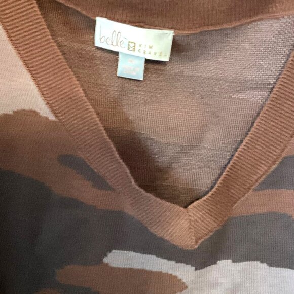 Belle by Kim Gravel 2X Brown Camouflage Oversized Intarsia V-Neck Sweater A52028 - Picture 2 of 5